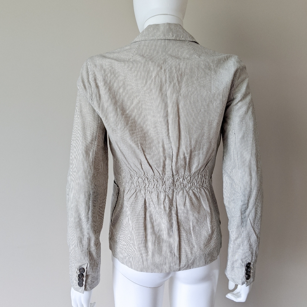 J Crew Striped Linen Blazer Ruched Back - Picture 3 of 6